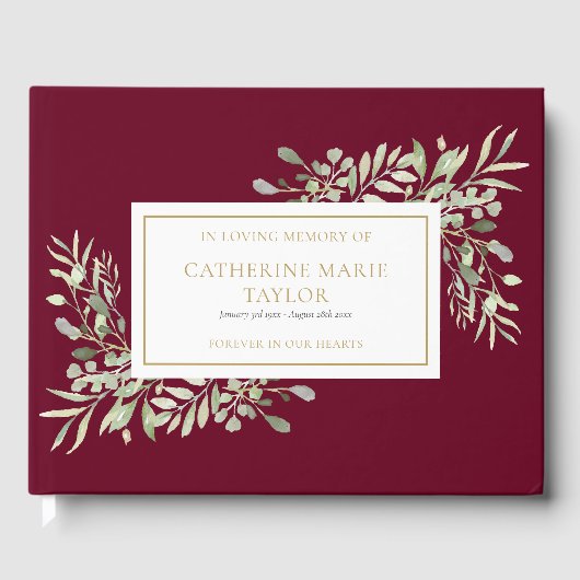 Groen In Loving Memory Memorial Funeral  Gastenboek (Voorkant)