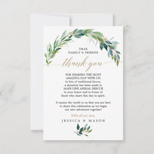 Groen in plaats van bruiloftsgeschenken Bedankkaar Aankondiging (Voorkant)
