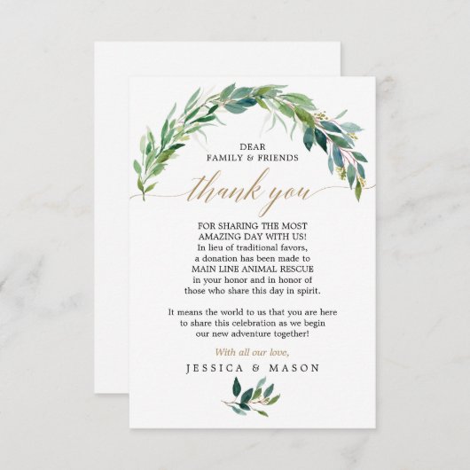 Groen in plaats van bruiloftsgeschenken Bedankkaar Aankondiging (Voorkant / Achterkant)