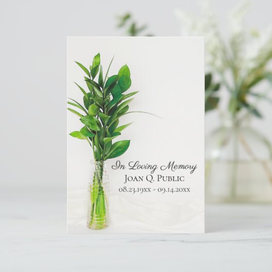 Groen in vaas begrafenis herdenking sympathie bedankkaart (Staand voorkant)