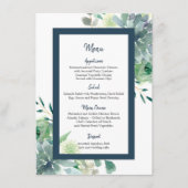 Groen & Indigo Blauw Succulenten Witte bloemen Men Menu (Voorkant)