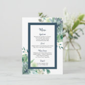 Groen & Indigo Blauw Succulenten Witte bloemen Men Menu (Staand voorkant)