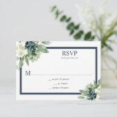 Groen & Indigo Blauwe Waterverf Succulenten RSVP Kaartje (Staand voorkant)