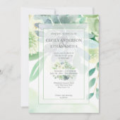 Groen & Indigo Succulenten Witte Bloemen Bruiloft Kaart (Voorkant)