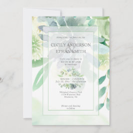 Groen & Indigo Succulenten Witte Bloemen Bruiloft Kaart