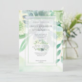 Groen & Indigo Succulenten Witte Bloemen Bruiloft Kaart (Staand voorkant)