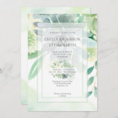 Groen & Indigo Succulenten Witte Bloemen Bruiloft Kaart (Voorkant / Achterkant)