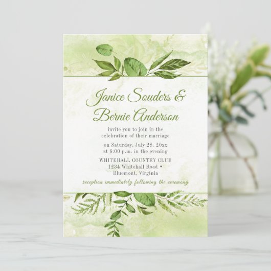 groen ingelijst Waterverf splash bruiloft Kaart (Staand voorkant)