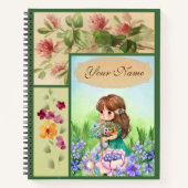 Groen ingelijste lente landschap schattig bloemig  notitieboek (Voorkant)