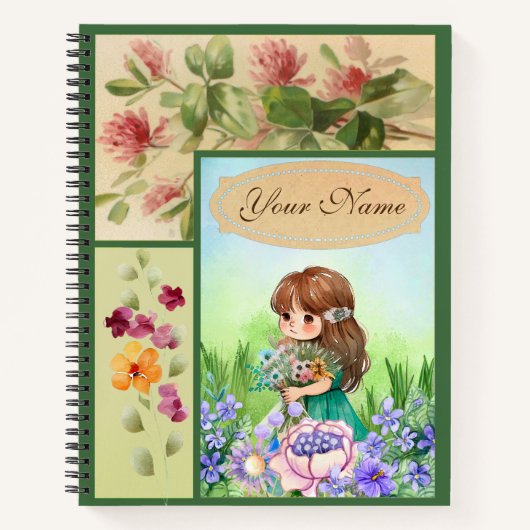 Groen ingelijste lente landschap schattig bloemig  notitieboek (Voorkant)