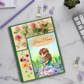 Groen ingelijste lente landschap schattig bloemig  notitieboek