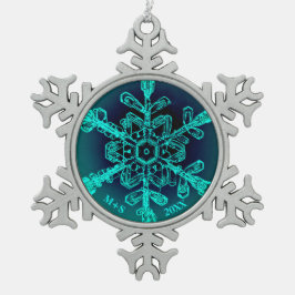 Groen Initiaal en jaarsneeuwschilderij Tin Sneeuwvlok Ornament