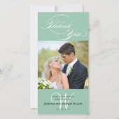 GROEN INITIAAL SCRIPT BRUILOFT BEDANKT FOTOKAART (Voorkant)