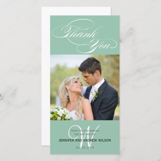 GROEN INITIAAL SCRIPT BRUILOFT BEDANKT FOTOKAART (Voorkant / Achterkant)
