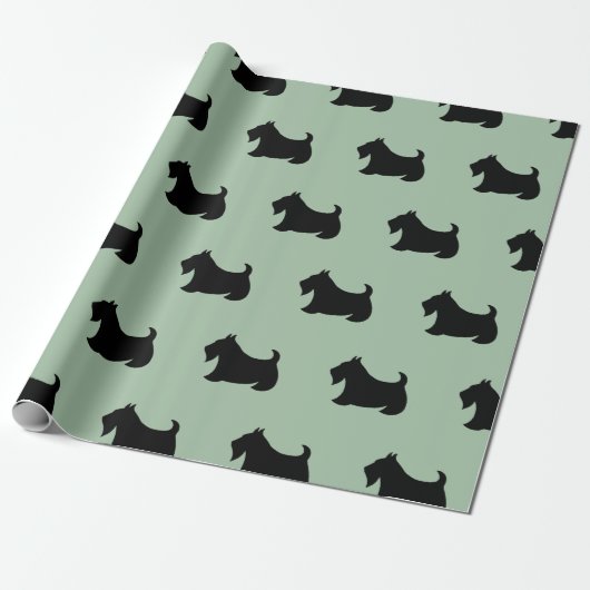 Groen inpakpapier met Schotse Terriër (Uitgerold)