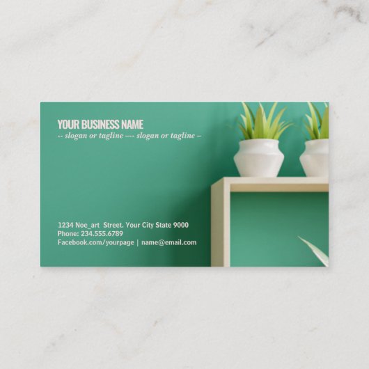 Groen interieur in moderne woonkamer visitekaartje (Achterkant)