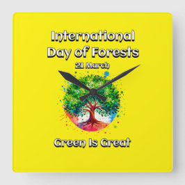 Groen is geweldig. Internationale Dag van de Bosse Vierkante Klok