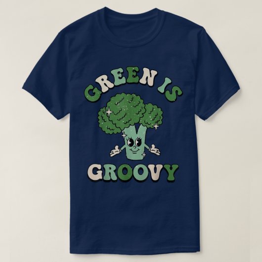 Groen is Groovy Cute Broccoli Vegan Vibes T-shirt (Design voorkant)