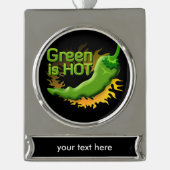 Groen is HOT Verzilverd Banner Ornament (Voorkant)