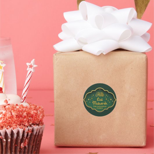 Groen Islamitisch Eid Mubarak met naam Ronde Sticker (Feest)