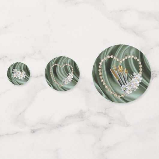 Groen, ivoor, blauw, gouden zijde en oorspuwen confetti (Achterkanten)