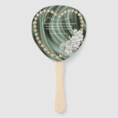 Groen, ivoor, blauw, gouden zijde en parels handwaaier (Achterkant)