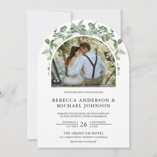 Groen Ivoor Bloemen Alles in Een Boog Huwelijk Kaart (Voorkant)