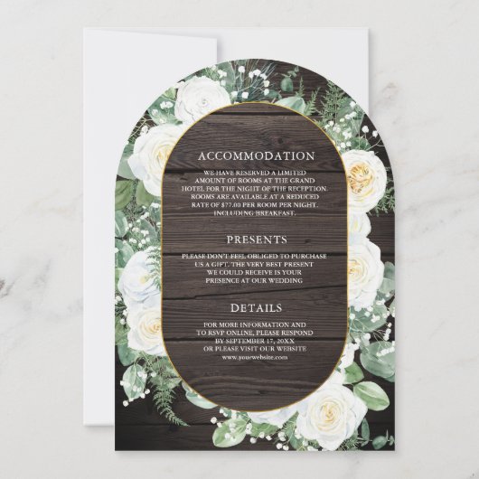 Groen Ivoor Bloemen Alles in Een Hout Boog Huwelij Kaart (Achterkant)