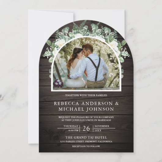 Groen Ivoor Bloemen Alles in Een Hout Boog Huwelij Kaart (Voorkant)