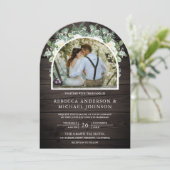 Groen Ivoor Bloemen Alles in Een Hout Boog Huwelij Kaart (Staand voorkant)