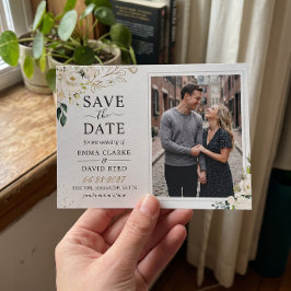 Groen Ivoorwit Goud Elegant Bloem Foto Save The Date