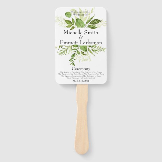 Groen Ivy Rustiek Elegant Eenvoudig Trouwprogramma Handwaaier (Voorkant)