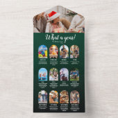 Groen Jaaroverzicht Multi-fotocollage Kerstmis All In One Uitnodiging (Binnen)