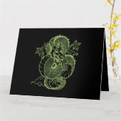 Groen Japans-Aziatische Chinese draak esthetisch z Kaart (Gele Bloem)