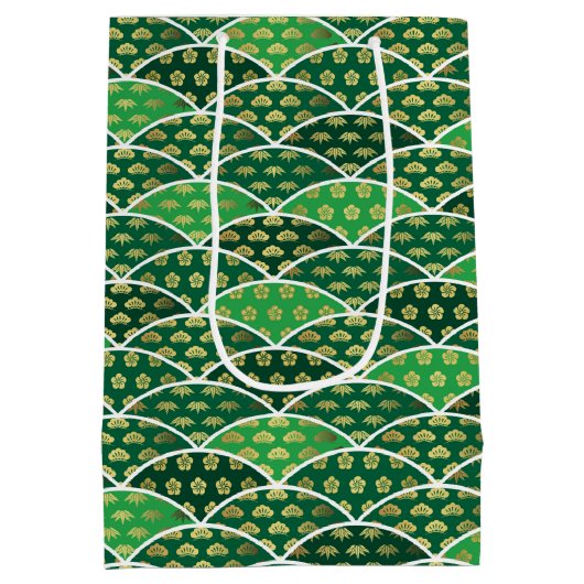 Groen Japans traditioneel veelzijdig patroon Medium Cadeauzakje (Achterkant)