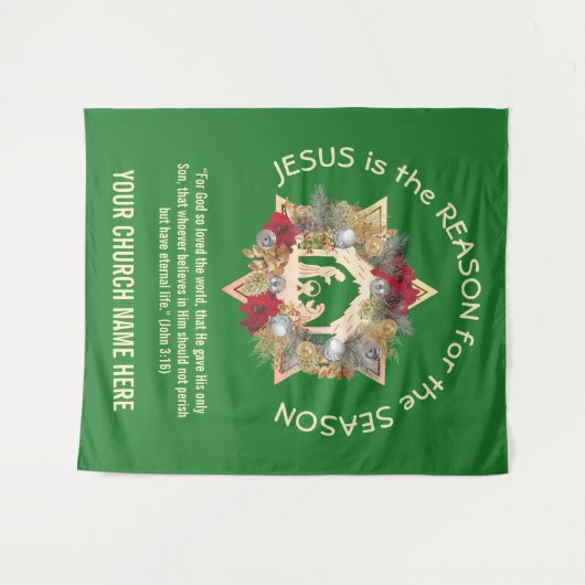 Groen JESUS IS DE REDE Kerstmis Wandkleed (Voorkant (horizontaal))