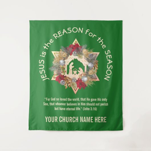 Groen JESUS IS DE REDE Kerstmis Wandkleed (Voorkant)