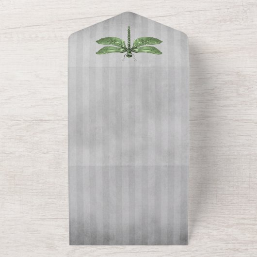 Groen Jeweled Dragonfly Bruiloft All In One Uitnodiging (Buitenkant)