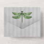 Groen Jeweled Dragonfly Bruiloft All In One Uitnodiging (Achterkant)