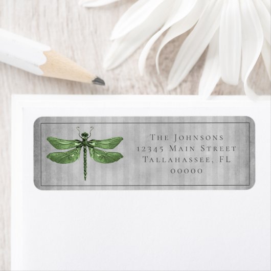 Groen Jeweled Dragonfly Bruiloft Etiket (Insitu)