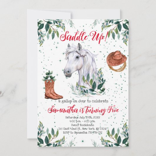 Groen Jongen Paard Verjaardagsfeestje Kaart (Voorkant)