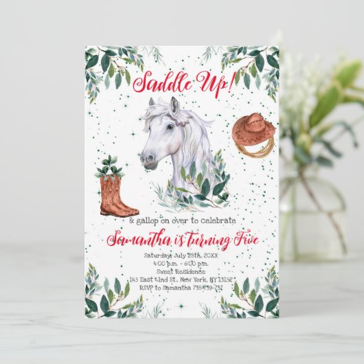 Groen Jongen Paard Verjaardagsfeestje Kaart (Staand voorkant)