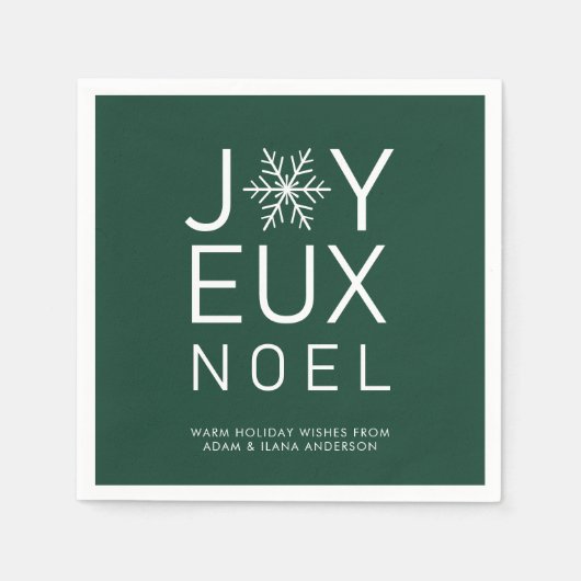Groen Joyeux Noel Minimalist Holiday Paper Napkin Servet (Voorkant)