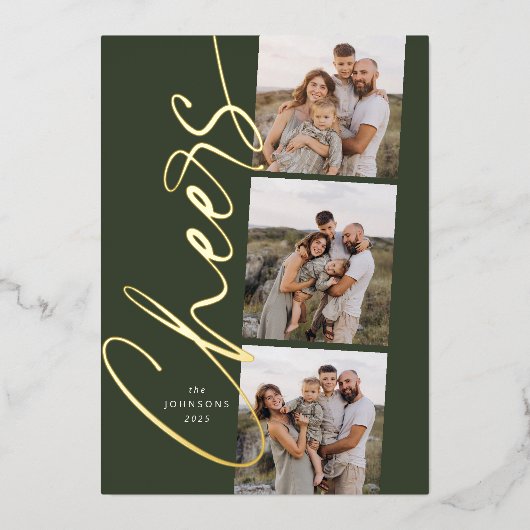 Groen juicht modern elegant kerstscript folie feestdagenkaart (Voorkant)