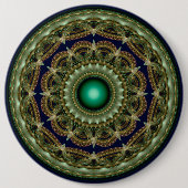 Groen kaleidoscopisch fractaal ronde patroon button 6,0 cm (Voorkant)