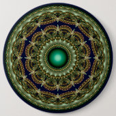 Groen kaleidoscopisch fractaal ronde patroon ronde button 6,0 cm (Voorkant)