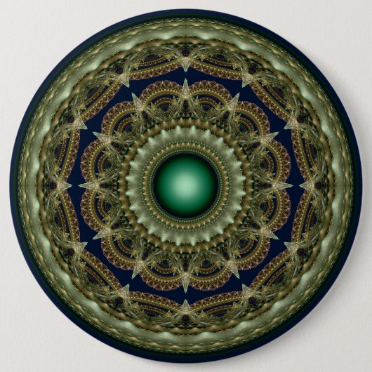 Groen kaleidoscopisch fractaal ronde patroon ronde button 6,0 cm (Voorkant)