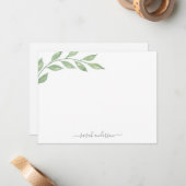 Groen kalligrafie gepersonaliseerd briefpapier notitiekaartje (Voorkant / Achterkant in situ)