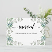 Groen Kalligrafie Gereserveerd Bruiloft Zitting Te Kaart (Staand voorkant)