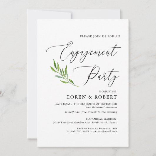 groen kalligrafie rustieke verlovingsfeest kaart (Voorkant)